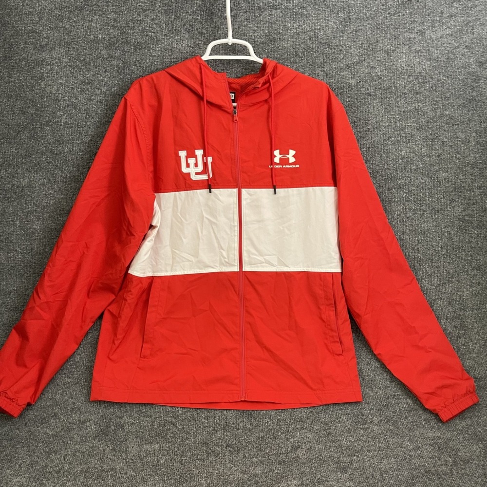 Under Armour Utah Utes Windbreaker Jacket Men's Sz L Holiday Bowl Red Mesh